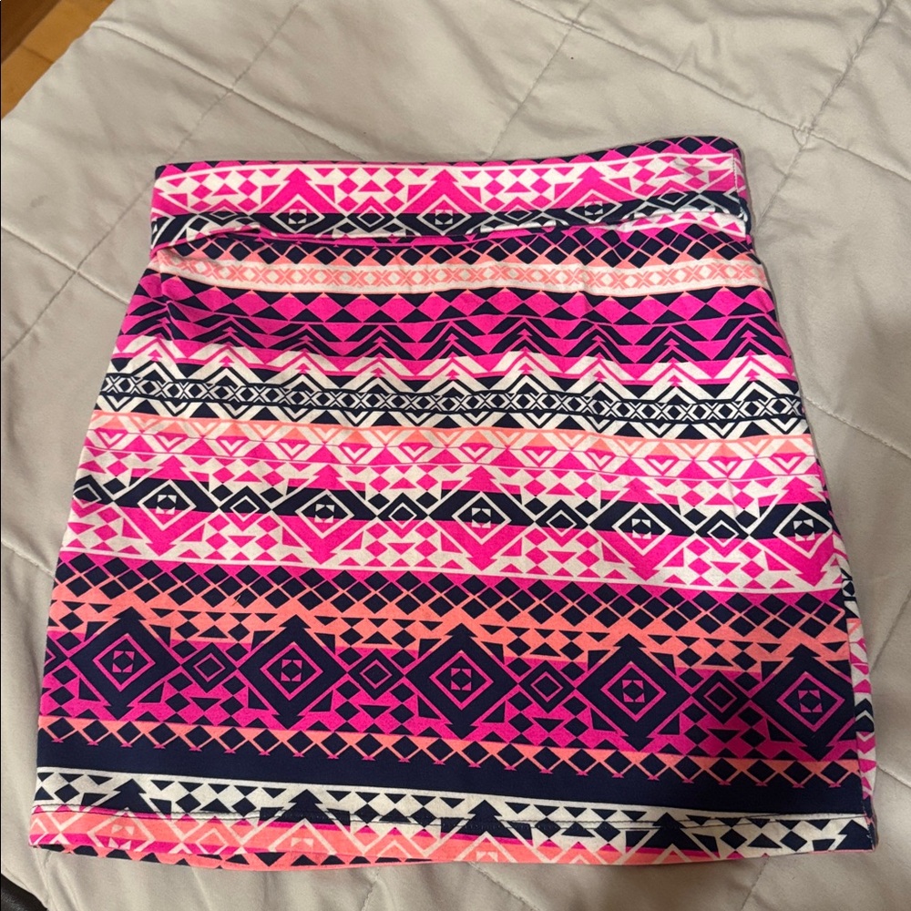 Charlotte Russe Orange and Navy Patterned Skirt